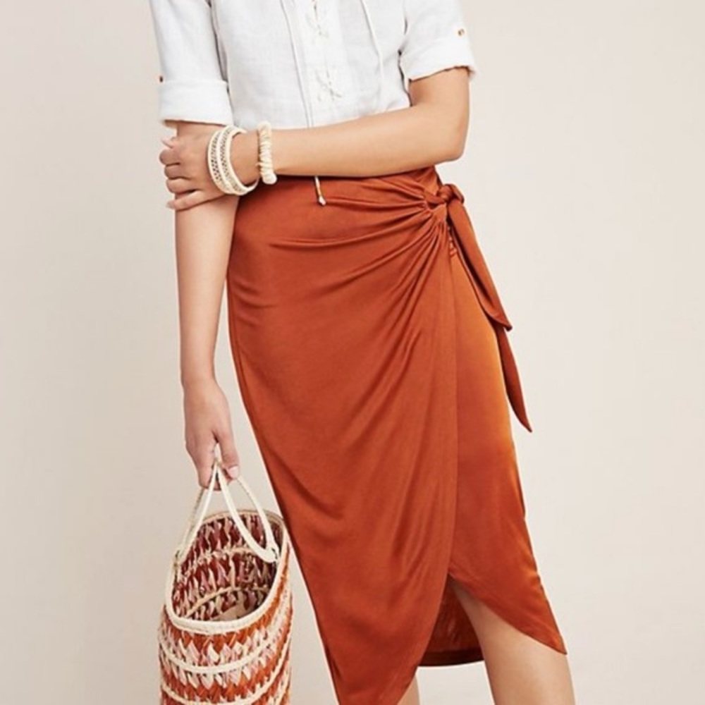 Anthropologie Maeve Petra Rust Wrap Sarong Side Tied Skirt Fall Sz L